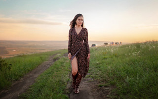 Woman dress dog outdoor beach - a leash free wallpaper