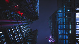 City night neoism cyberpunk architecture - a traffic light free wallpaper