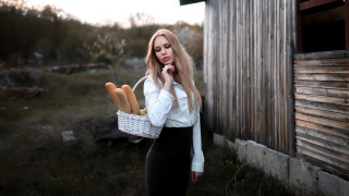 Woman basket breadsticks outdoors fashion - outside free wallpaper for desktop