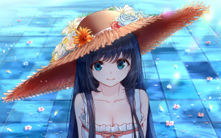 Woman hat feathers dress pool - feather free wallpaper