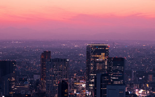 City skyline pink sky aurora - a few building free wallpaper for desktop