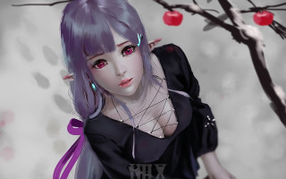 Purple hair elf cherry berry - red berry free wallpaper