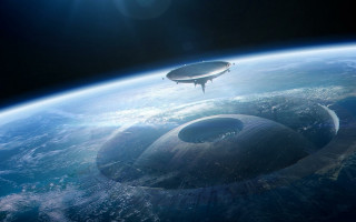 Space station over planet sunset - christopher balaskas free wallpaper