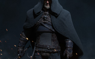 Black hooded swordman fire background - cedric peyravernay free wallpaper