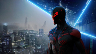 Futuristic man neon cityscape energy - a cityscape free wallpaper for desktop