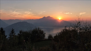 Sunset lake mountains clouds trees - carlo carlone free wallpaper for desktop