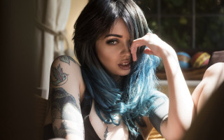 Blue haired woman tattoo rococo - kai carpenter free wallpaper