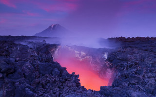 Lava pool mountain dusk pink - andrey ryabovichev free wallpaper for desktop