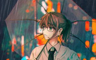 Rainy manga woman umbrella brown - an umbrella in the rain free wallpaper for desktop