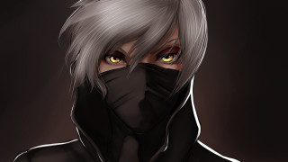 Black mask yellow eyes silver - a black hoodie free wallpaper