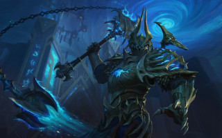 Demonic creature sword chain blue - a demonic looking creature free wallpaper