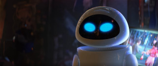Robot glowing blue eyes crowd - a large screen free wallpaper