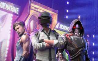 Group people purple neon beeple - unreal free wallpaper for desktop