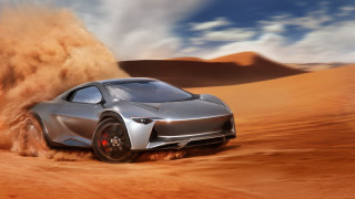 Silver car desert sand blowing - a desert area free wallpaper