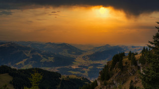 Sunset mountain range forest cloud - a forest below free wallpaper