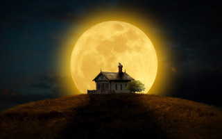 House hill fullmoon clouds architecture - full moon free wallpaper