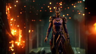 Firewoman armor dusk city lights - unreal engine 5 quality free wallpaper