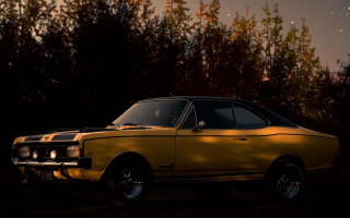 Yellow car forest night stars - a yellow car free wallpaper