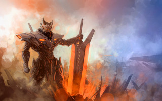 Giant robot fire smoke sword - a giant robot free wallpaper