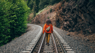 Woman traintracks woods backpack tiltshift - ada hill walker free wallpaper