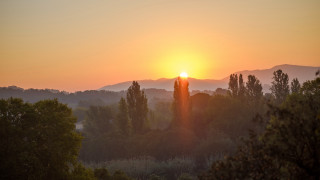 Sunset forest mountains trees clouds - bernard meninsky free wallpaper for desktop