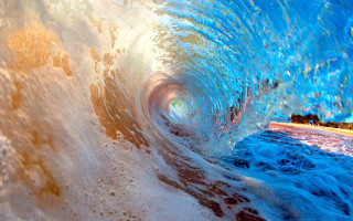 Wave breaking blue white water - fish eye free wallpaper