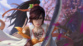 Woman sword flower white dress - a sword and a flower free wallpaper