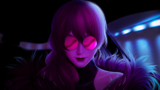 Pink glasses fur coat cyberpunk - a neon light free wallpaper