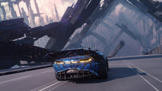Futuristic car cityscape ruins science - a futuristic city in the background free wallpaper