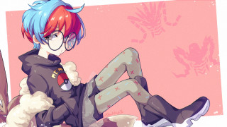 Blue hair girl scissors pink - blue hair and glasses free wallpaper