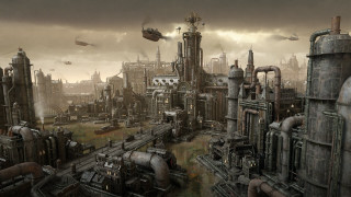 Futuristic industrial city plane afrofuturism - industrial free wallpaper