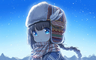 Girl winter hat snowy mountains - ayo free wallpaper