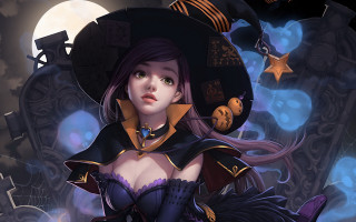 Witch moon halloween broom cape - artgerm free wallpaper