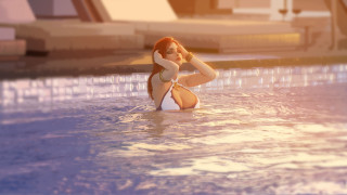 Poolside bikini woman water sunset - a pool of water free wallpaper for desktop