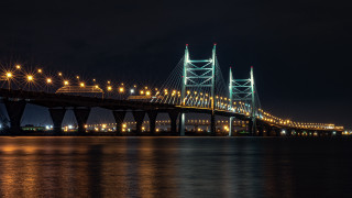 Night lit bridge city skyfireworks - almada negreiro free wallpaper