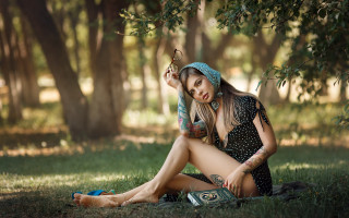 Gothic forest sitting barefoot tattoo - the ground in a park free wallpaper