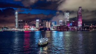 Boat city night clouds lake - cui bai free wallpaper