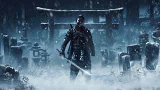 Snowy shrine man sword outdoors - unreal engine 5 free wallpaper