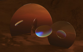 Shiny discs sandy ground red - a brown wall free wallpaper