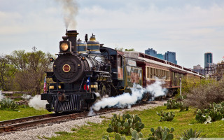 Train cactus garden city skyline - a train free wallpaper