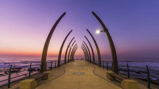 Ocean sunset walkway benches streetlight - breyten breytenbach free wallpaper