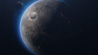 Moon star planet fireflies fireworks - a large moon free wallpaper