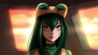 Green hair ani girl helmet - a yellow helmet free wallpaper