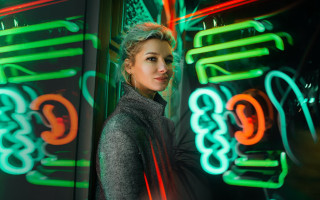 Woman neon clock face blonde - drew tucker free wallpaper