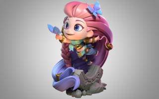 Pink haired butterfly girl lowpoly - 3 d model free wallpaper