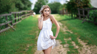 Woman white dress cell phone 3 - fashion photoshoot free wallpaper