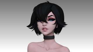 Woman blackhair blueeyes choker sculpture - 3 d model free wallpaper
