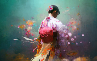 Woman kimono pink backpack flower - bastien lecouffedeharme free wallpaper