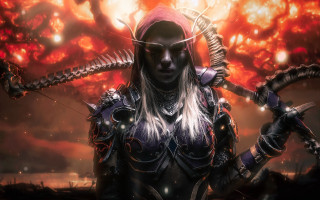 Fire demon woman flaming sword - flame and smoke free wallpaper