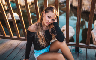 Woman deck river blonde portrait 2 - a wooden deck next free wallpaper for desktop